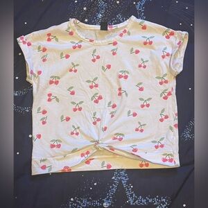 🌟❣️4/$10❣️🌟Girls Sz 10/12 Cherry Print Tee in White with Pink Cherries